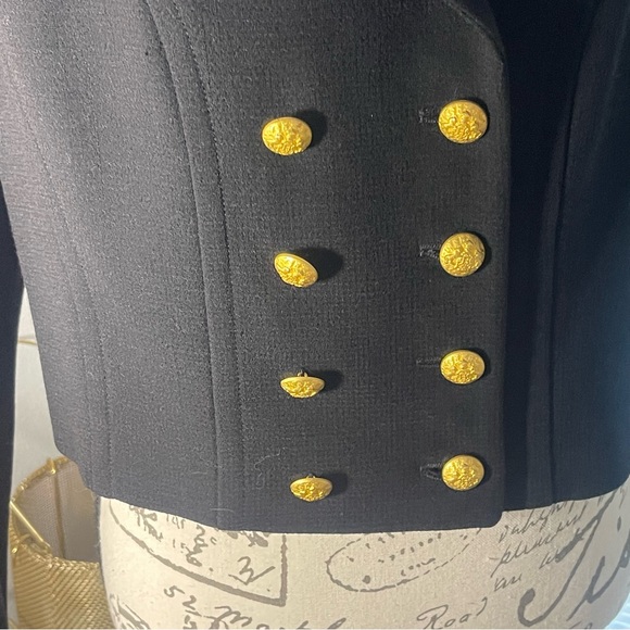 ESCADA Margaretha Ley Vtg 80’s Black Cropped Wool Gold Crest Button Jacket Sz 42 - Picture 7 of 16